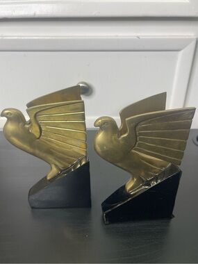 Vintage 1970s Brass  Bird Dove Pigeon Eagle  Bookend Korea Art Deco MCM